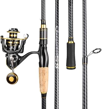 Sougayilang Spinning Fishing Combos, Carbon&Glass Fiber Composite 2 Piece Fishing Rods with 2000 Size Spinning Reel- 60"