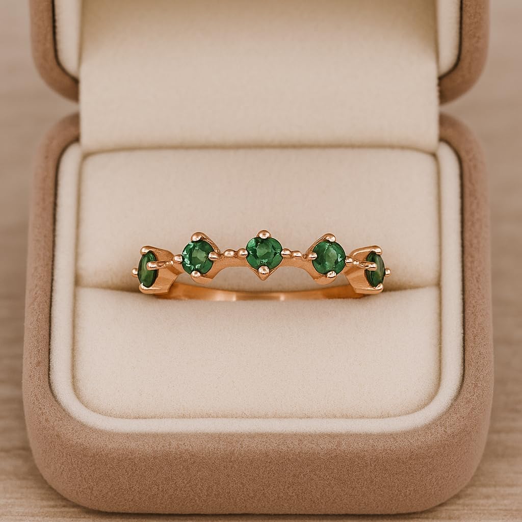 Dainty Emerald Stacking Ring for Women 14k Rose Gold Green Stone Band Minimalist Anniversary Wedding Jewelry Gift for Girlfriend