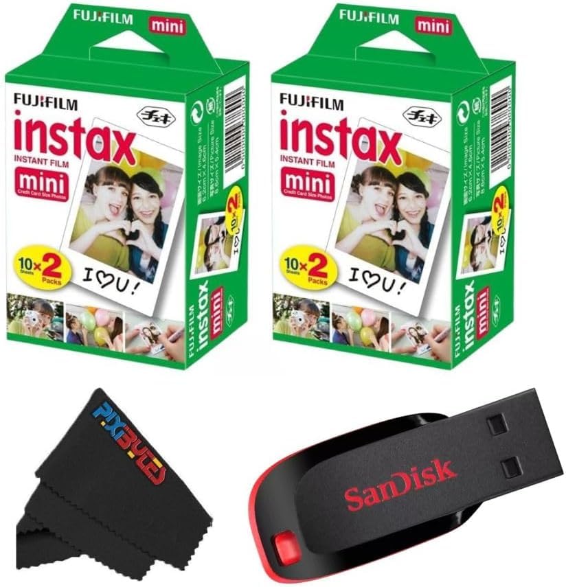 Fujifilm Instax Mini Instant Film for Mini Cameras | Pixibytes Bonus Bundle- Fre