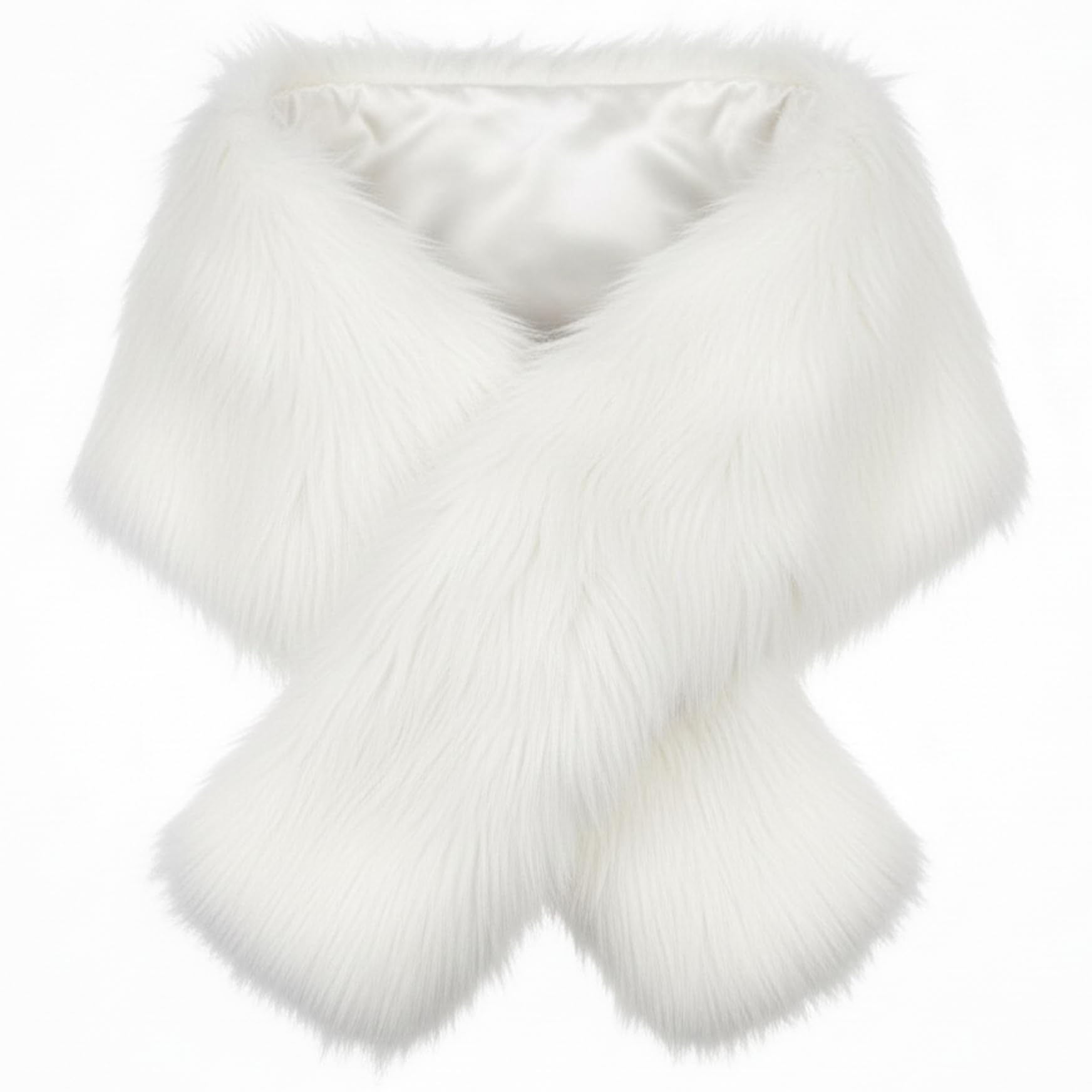 Tsawntd Unisex White Faux Furs Shawl 63X11.8 Inch Soft Warm Furs Shawl Scarf Shrug Neck Warmer For Women, Evening Dresses, Weddings, Knitted Ponchos Capes