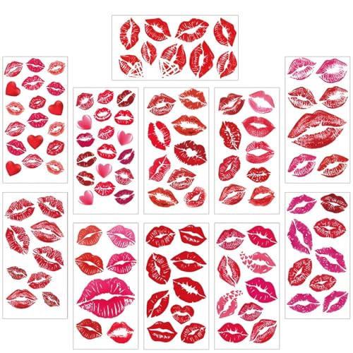 11 pz Labbra Rosse Adesivi Temporanei Bacio Tatuaggi Per Adulti Decals Tattoo Bacio Adesivi Set Impermeabile Adesivi Decorativi Per Corpo Collo Gamba Viso Petto Per San Valentino Festa