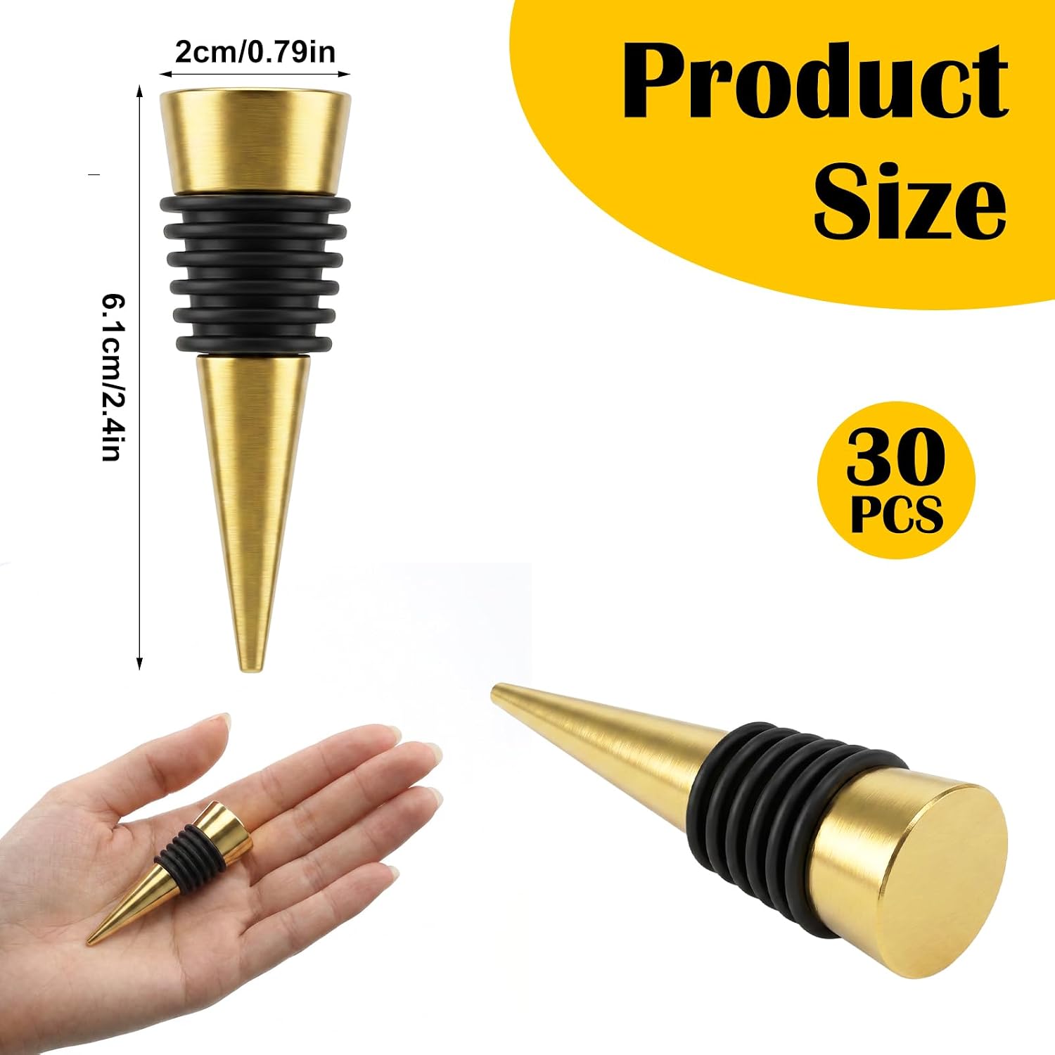 30 Pcs Gold Wine Stopper Set, Metal Bottle Stoppers for Kitchen Bar Gifts