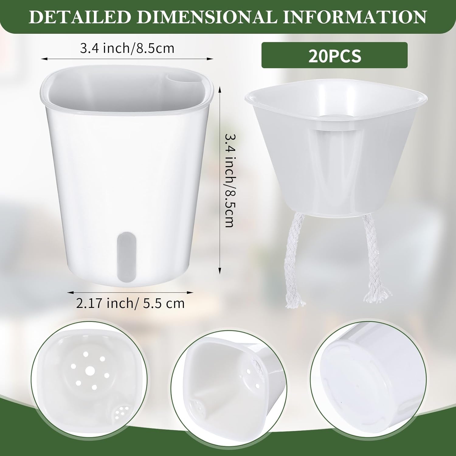 20 Pcs 3 Inch Self Watering Pots Self Watering Planters for Indoor Plants Plastic Self Watering Plant Pot Garden Flower Pots with Water Level Indicator Vents for Herbs