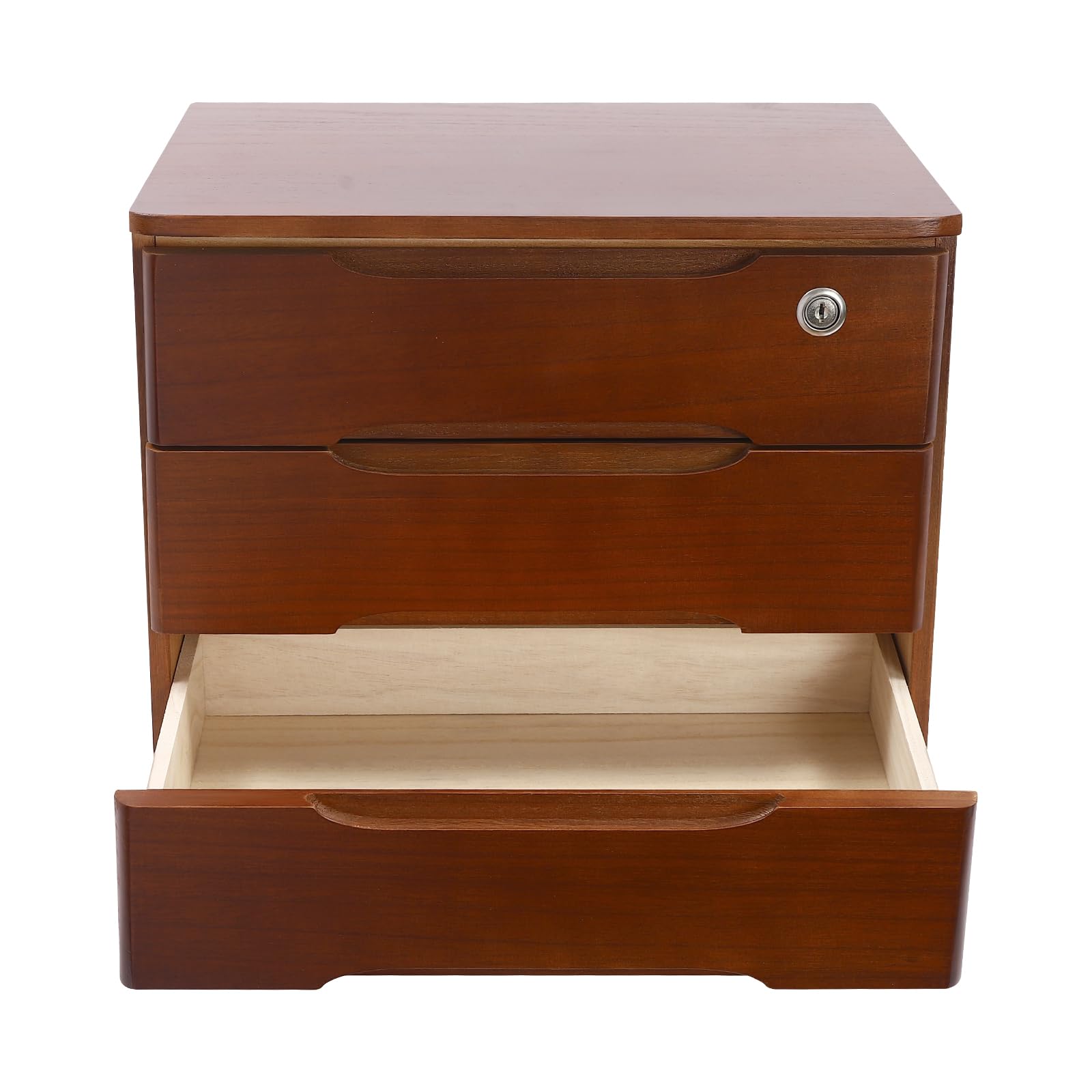 Scatola di archiviazione per desktop a 3 strati, con cassetto chiudibile, organizzatore per ufficio, studio, dresser file, organizer piatto per armadio, noce