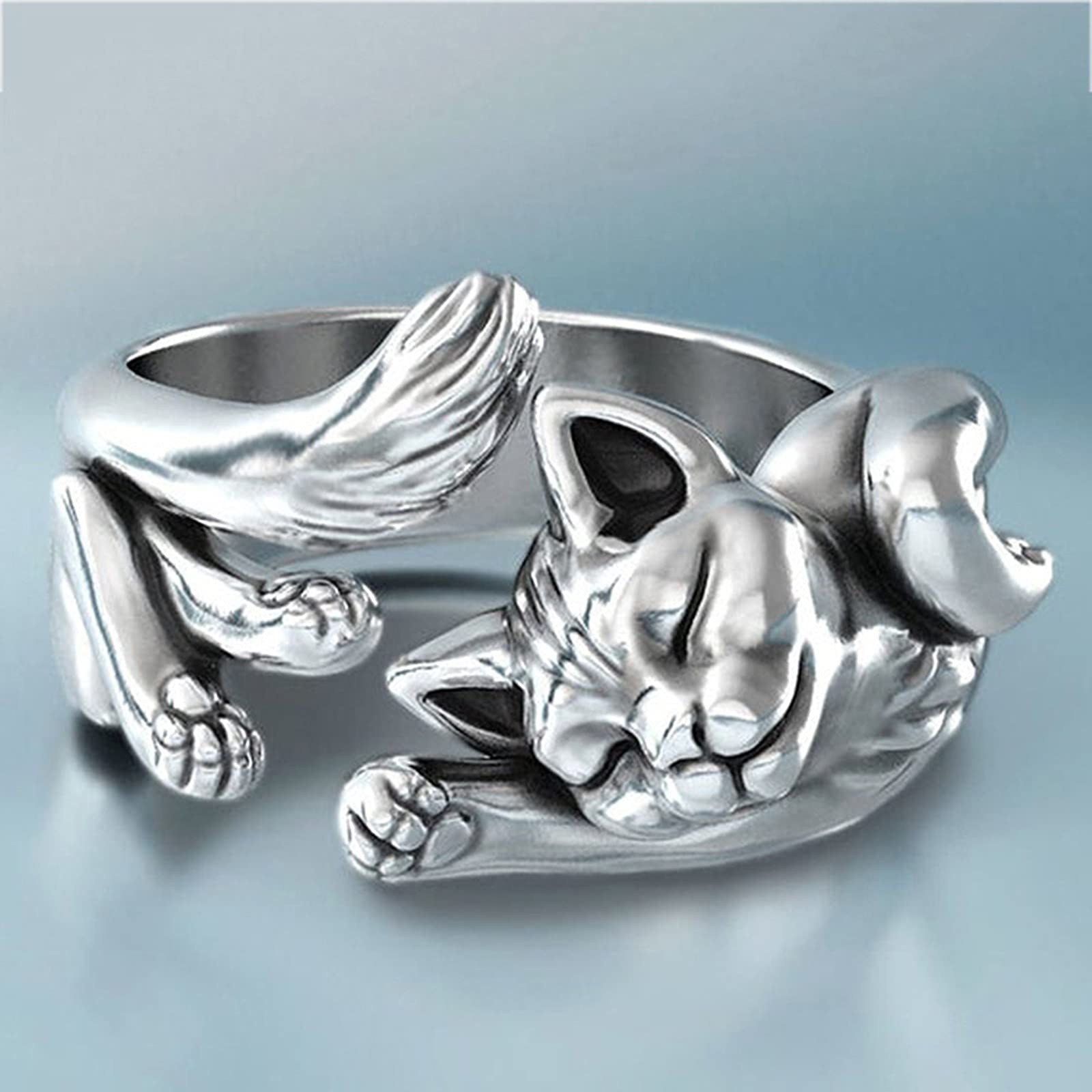 Anillos de chica adolescente, anillo perezoso Retro a la moda de gato abierto ajustable, anillos de mujer, anillo de perla falsa