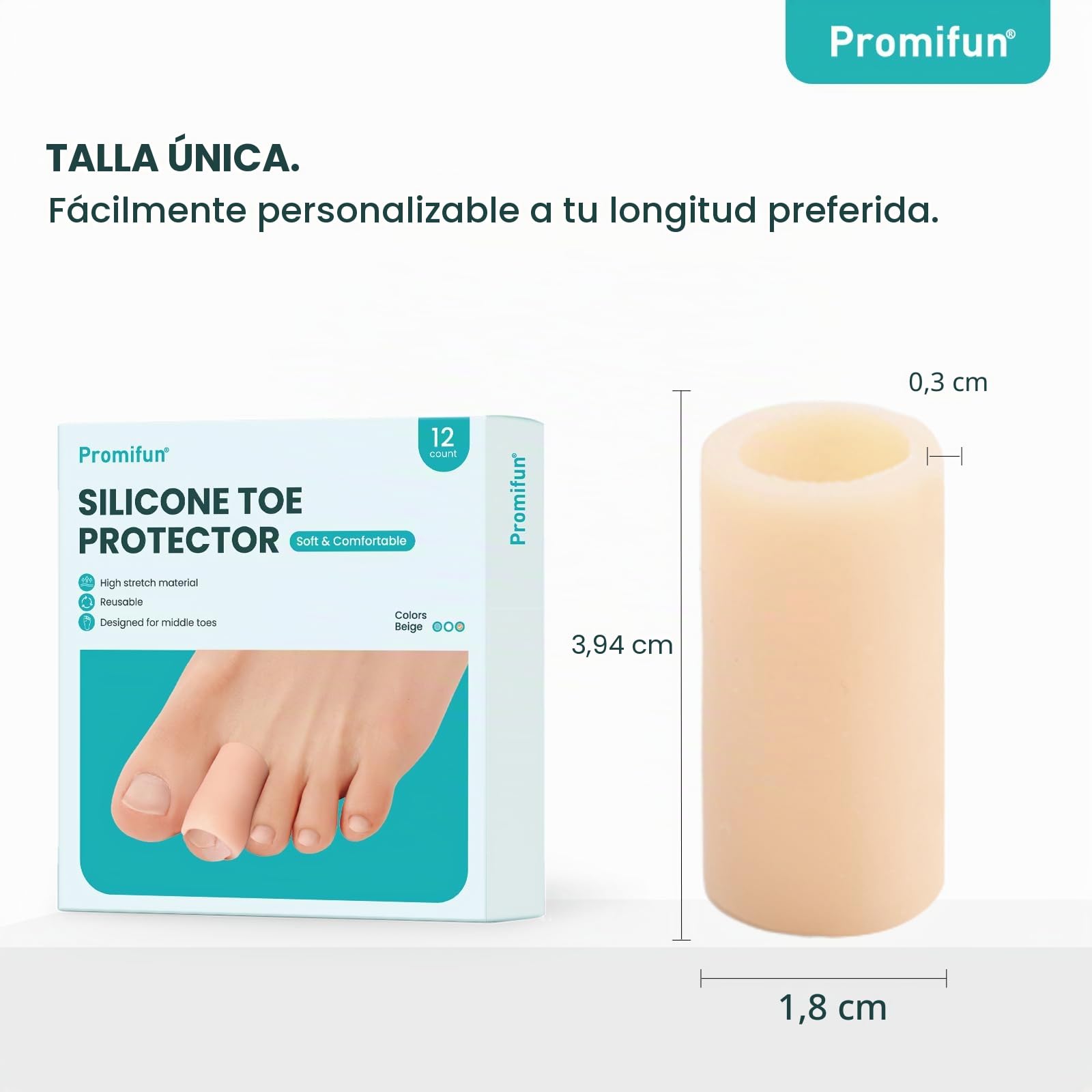 Promifun Protector de dedos de los pies - Paquete de 12 fundas de silicona protector dedos pie en martillo, callos, durezas y ampollas - Separadores de dedos para dedos superpuestos (Beige)