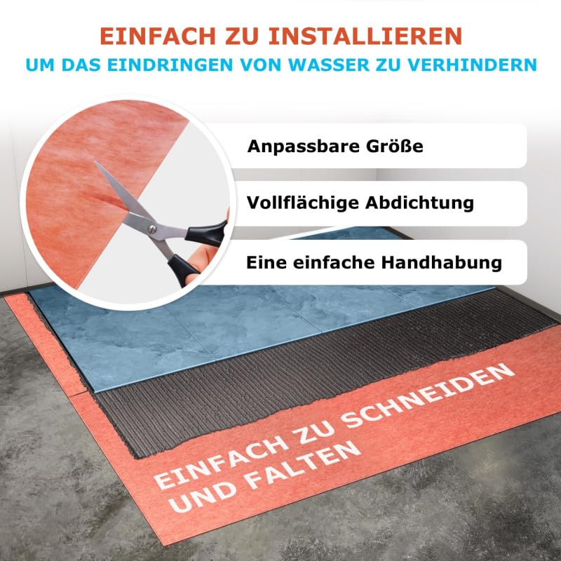 Belvit® Abdichtungsbahn 30m² – Abdichtbahn Dusche – Dichtfolie Bad – Dichtbahn Duschelement – Polymer für Balkon Terrasse und Bad – Rissüberbrückend und Frostbeständig für Wand und Boden