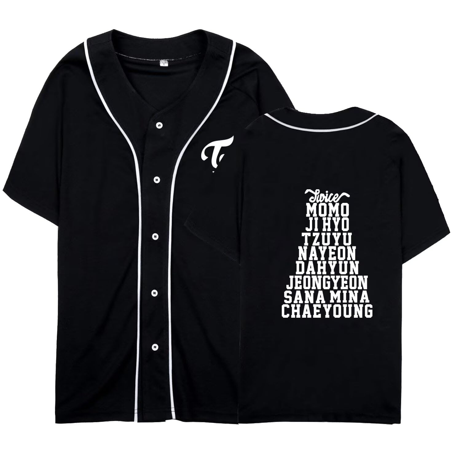 FUJUTANG Twice Baseball Jersey Tzuyu Mina Momo Sana Dahyun Chaeyoung V Neck Hip-Hop T-Shirt
