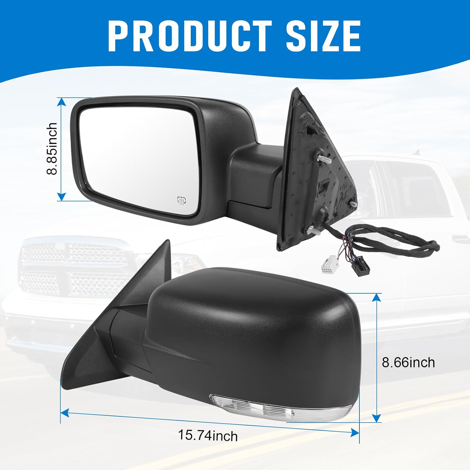JDMSPEED Left Driver Side Door Mirror Compatible with Ram 1500 2009-2018 Ram 2500 3500 2010-2018 with Heated Power Glass Turn Signal Puddle Light(10 Pins)