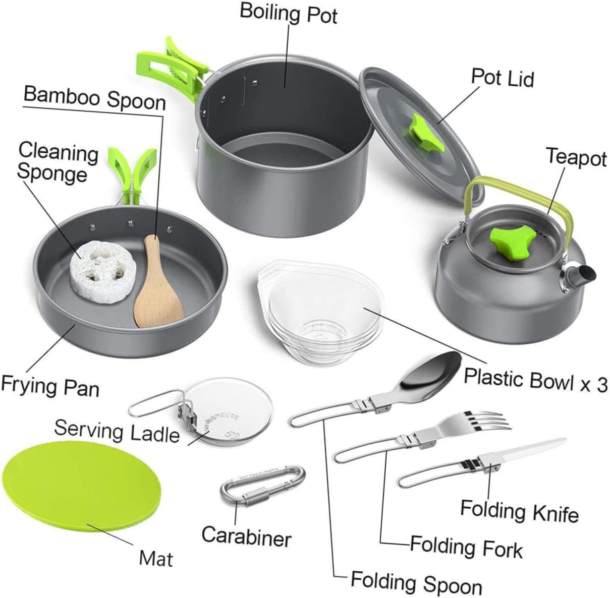 1set Portable Camping Cookware Kit Non-Stick Picnic Cookware for People Food-Grade Cooking for Outdoor BBQ and Backpacking Activities