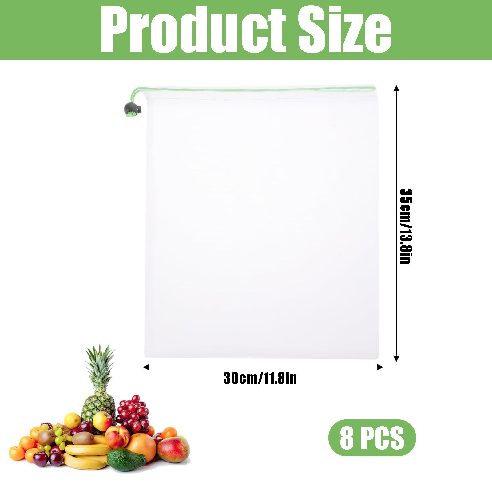 Sacs en Filet Réutilisables 8 PCS pour Fruits et Légumes avec Cordon de Serrage