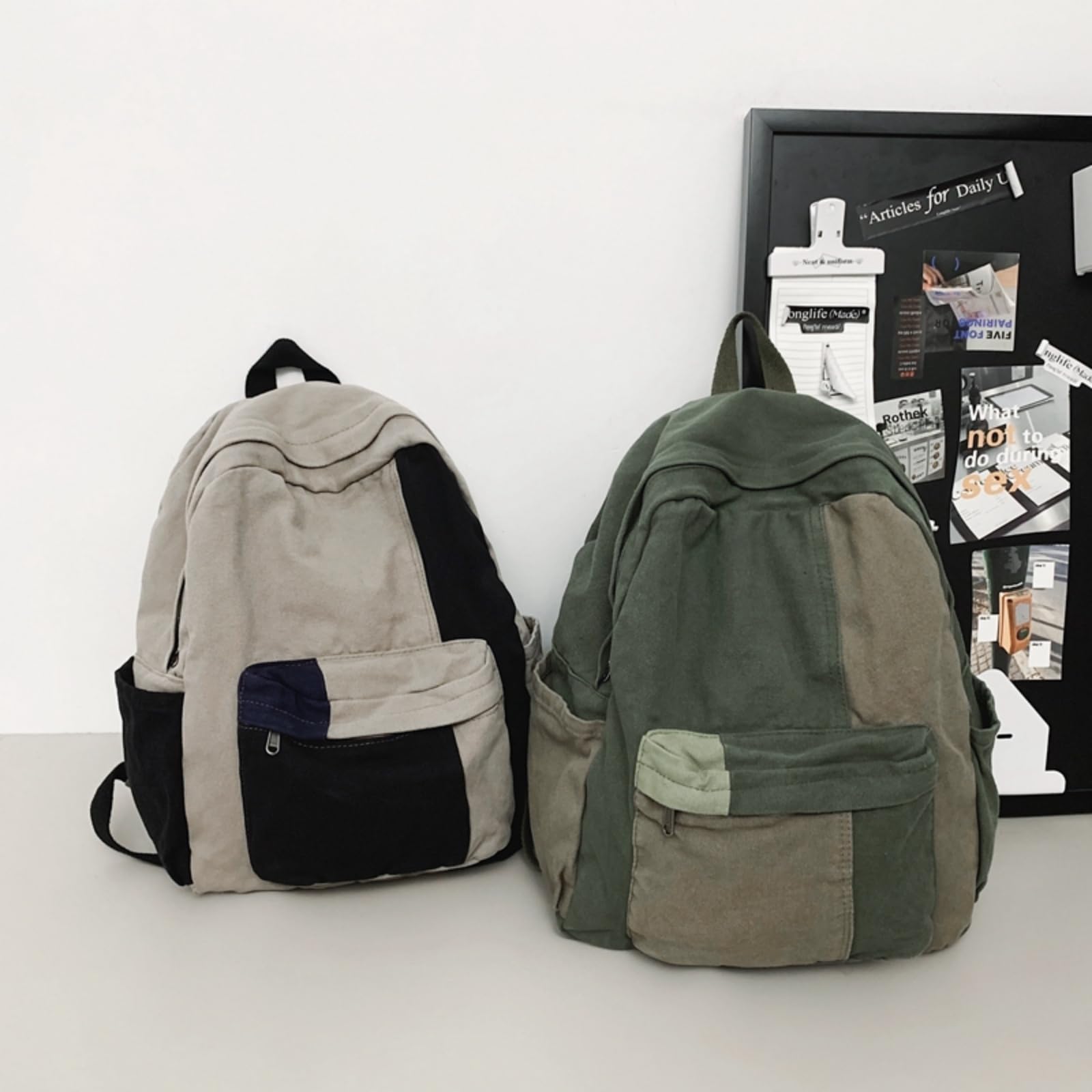 Zaino Vintage Patchwork Tela Zaino, Daypack Leggero per Lo Studente Scuola Viaggio Uso Quotidiano-green-36x40x17cm