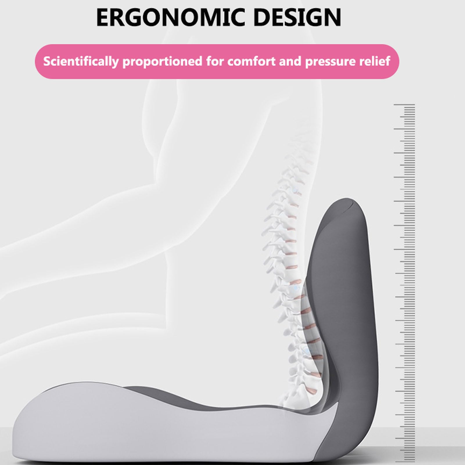 Ergonomiczna poduszka z pianki memory z podparciem lędźwiowym, oddychające poduszki siedzeniowe w kształcie litery L, poduszki przeciwodleżynowe na pośladki (N 44x42x32cm)