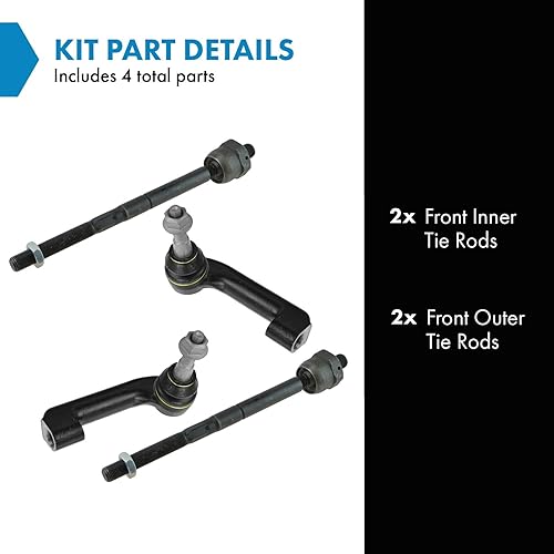 Miniatura 585 de TRQ Juego de varillas de acoplamiento delanteras interiores y exteriores, 4 piezas, compatibles con Chevrolet Cruze 2016-2019 de 16-19 voltios