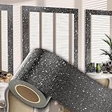 ZRJT Peel and Stick Wallpaper Borders 390” x 4” Self Adhesive Mirror Frame Border Glitter DIY for Kitchen Bathroom Mirror Removal Border Sticker Wall Decor Cover 10.8 Sq.Ft, Black Glitter