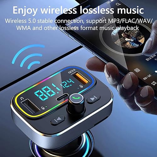 Miniatura 4 de Bluetooth Car Adapter, Blutu para Carros, Blooth Tooth Fm Transmitter Support Type-C PD + QC3.0 Fast USB Charger, Hands Free Calling, Siri Google