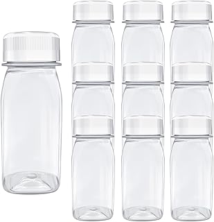 10 Pcs 4 Ounce Plastic Juice Bottles, Reusable Bulk Beverage Containers for Juice, Milk and Other Beverages, White lid