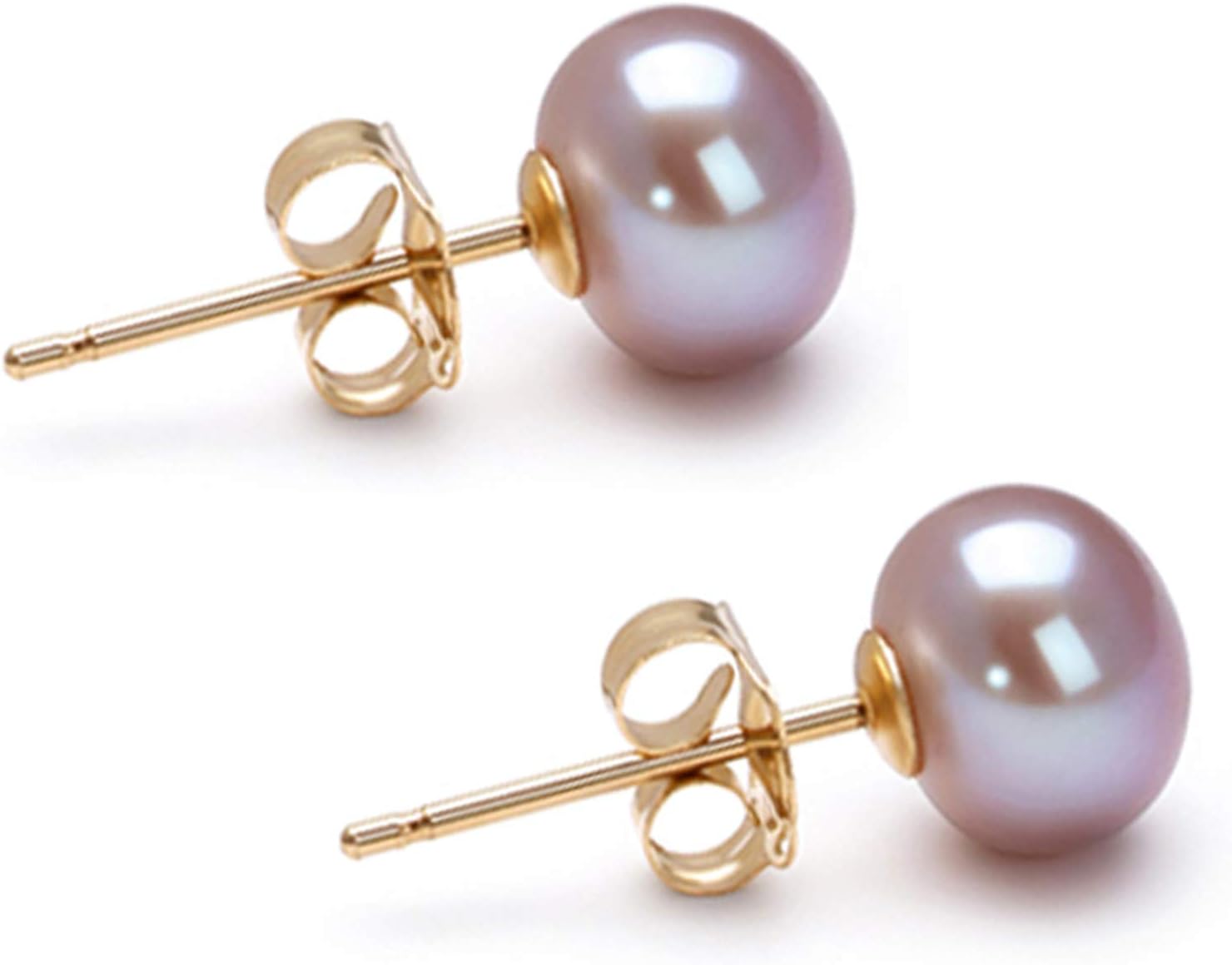 AA Grade 6-10mm Lavender Freshwater Cultured Pearl Stud Earrings, Sterling Silver Earring Studs, Natural Color Near Round, Gift Box and Certificate
