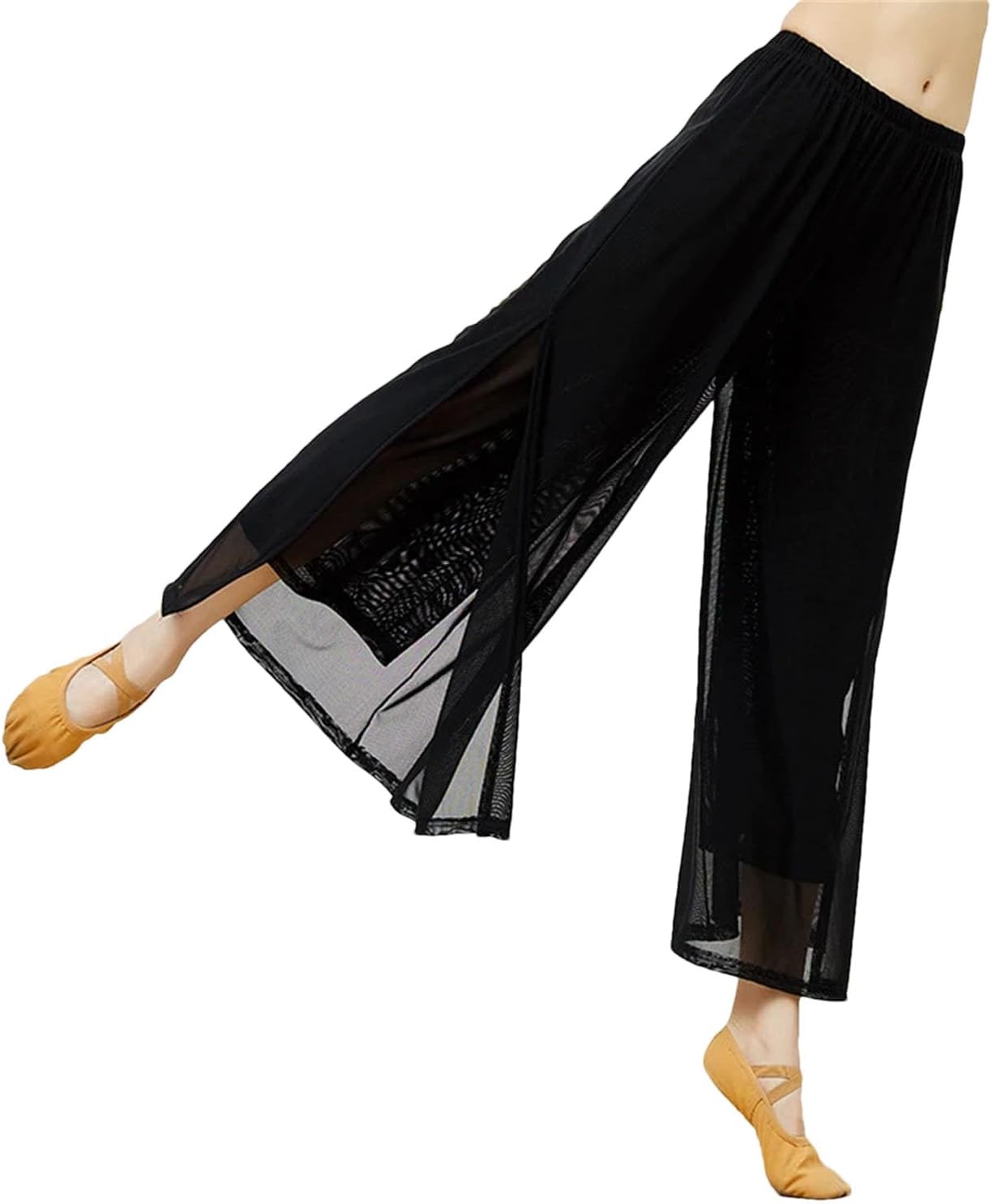 Hgvcfcv Modern Dance Pants Women's Mesh Nylon Loose Wide Leg Dance Pants Daily Chiffon Pants for Women Dressy