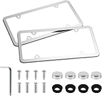 LivTee Chrome Stainless Steel License Plate Frames, 4-Hole Slim Design with Bolts & Caps, 2-Pack for US Cars (Silver)