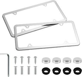 LivTee Chrome Stainless Steel License Plate Frames, 4-Hole Slim Design with Bolts & Caps, 2-Pack for US Cars (Silver)