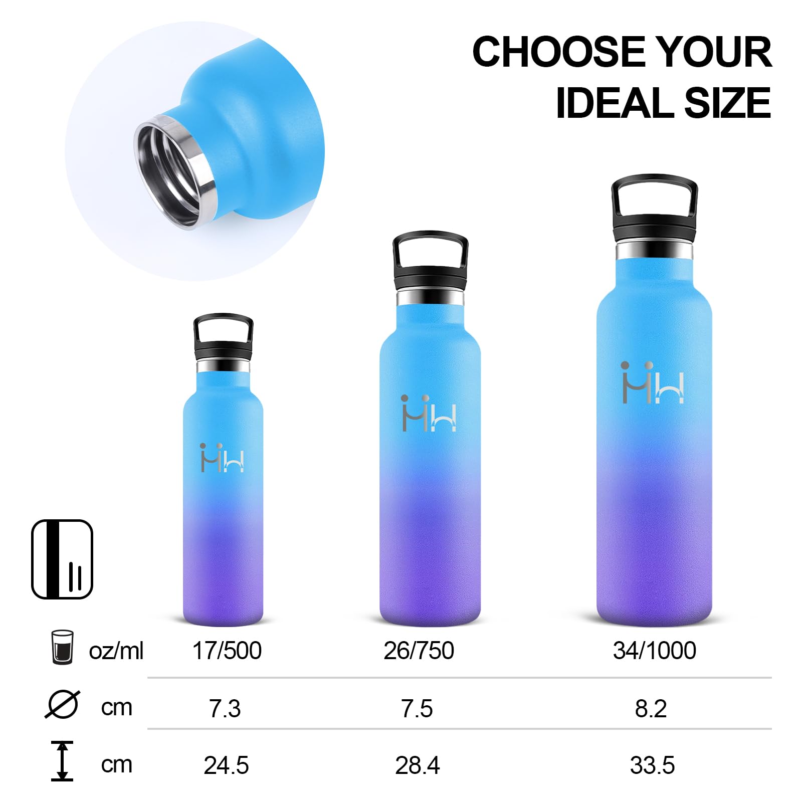 Borraccia, Borraccia Termica 500 ml, Senza BPA, Borraccie con Cannuccia, Senza Perdite, Borraccie Acciaio Inox, Doble Aislamiento, Borracce Metallo per Ufficio, Campeggio, Caffè, Viaggio, Scuole