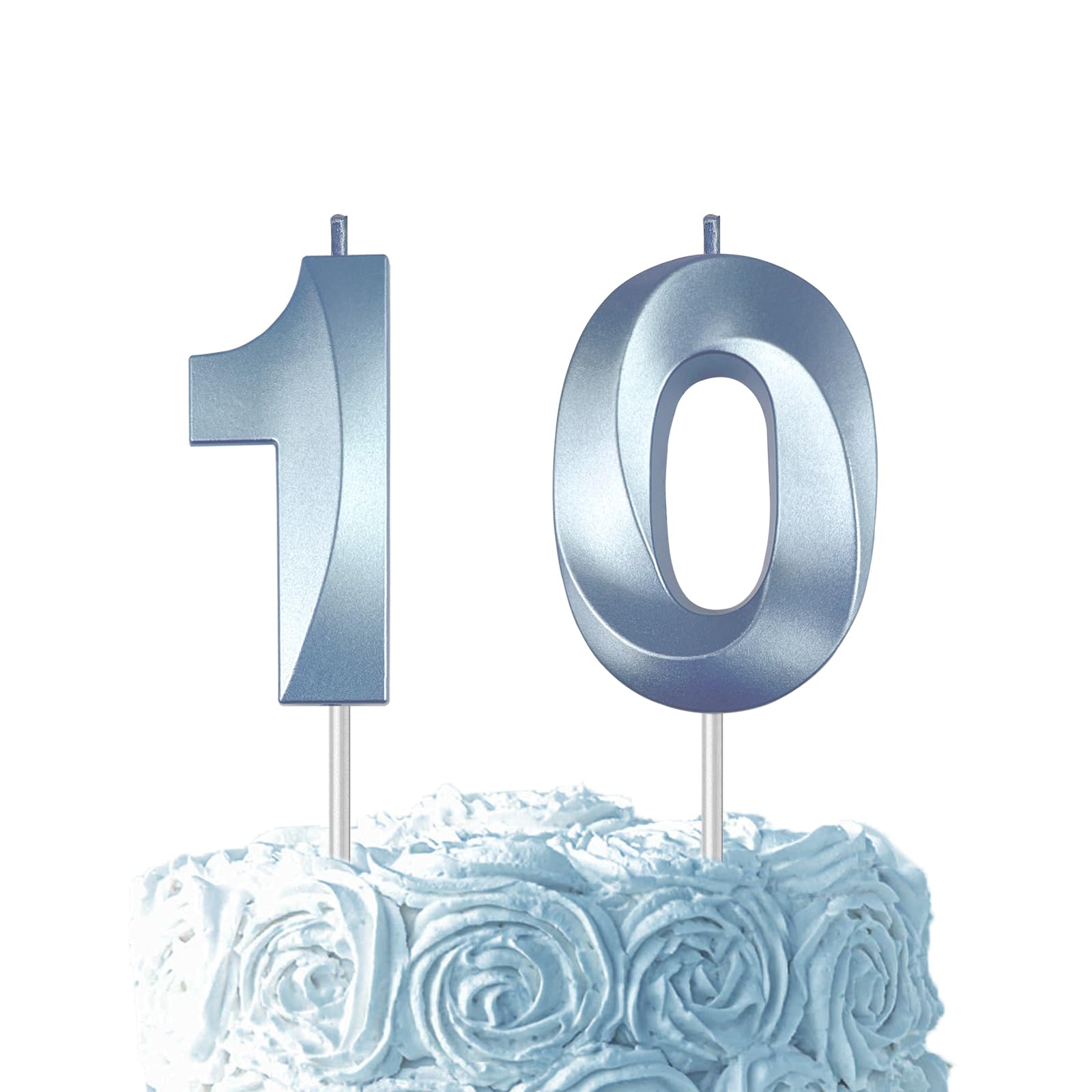 Blue Birthday Number 10 Candles for Wedding Party Cake Decorations