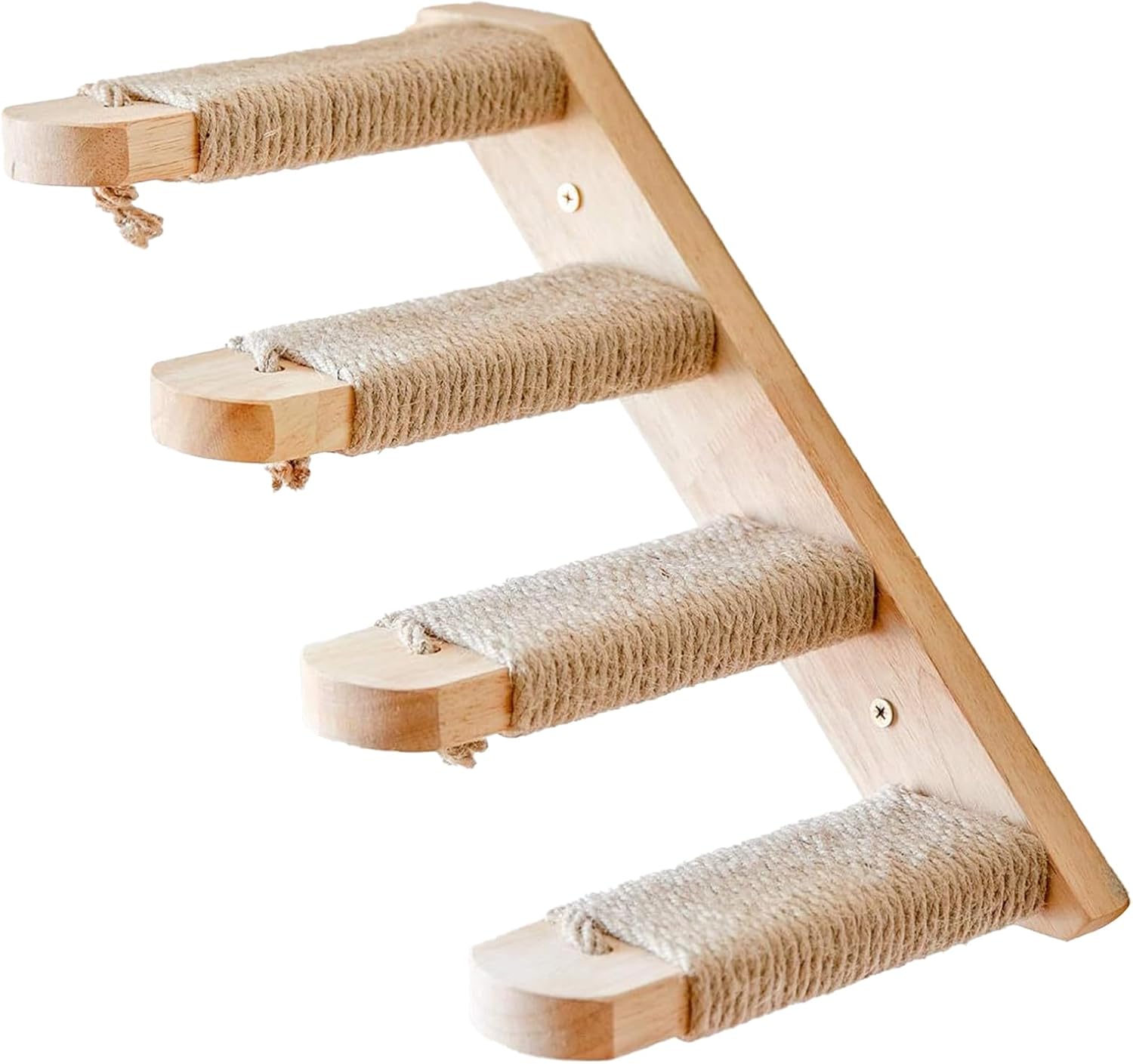 BAFOVY Wall Mounted Cat Shelf, Four Step Climbing Stairway with Hemp Rope, Solid Wood Pet Furniture for Indoor Play