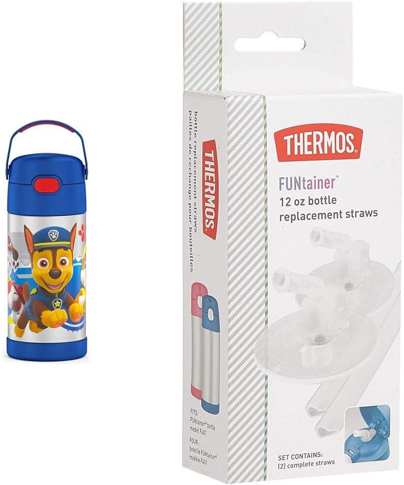 THERMOS Paw Patrol FUNTAINER 12 Ounce Kids Water Bottle with Straw Replacement Straws for Funtainer Bottle 1 Pack