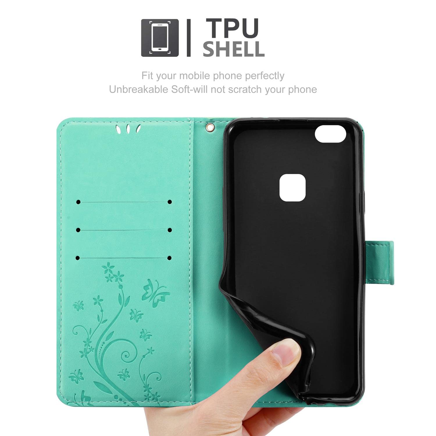 Cadorabo Custodia Libro per Huawei P10 LITE in TURCHESE MENTA - con Funzione Stand e Chiusura Magnetica - Portafoglio Cover Case Wallet Book Etui Protezione