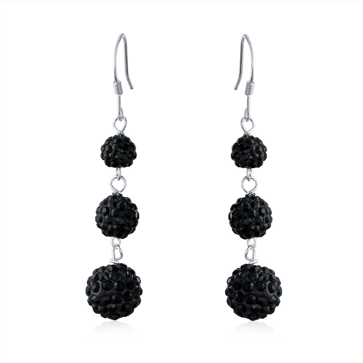 Black Red White Crystal Pave Round Graduated Two or Three Tier Disco Ball Linear Dangle Chandelier Earrings for Women Teen.925 Sterling Silver - Image 2