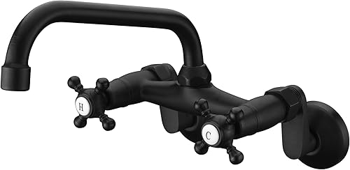 Vista 16 de Sumerain Grifo de pared de cocina 2 mango cruzado níquel cepillado montado en la pared grifo 3 "a 9" ajustable cepillado níquel