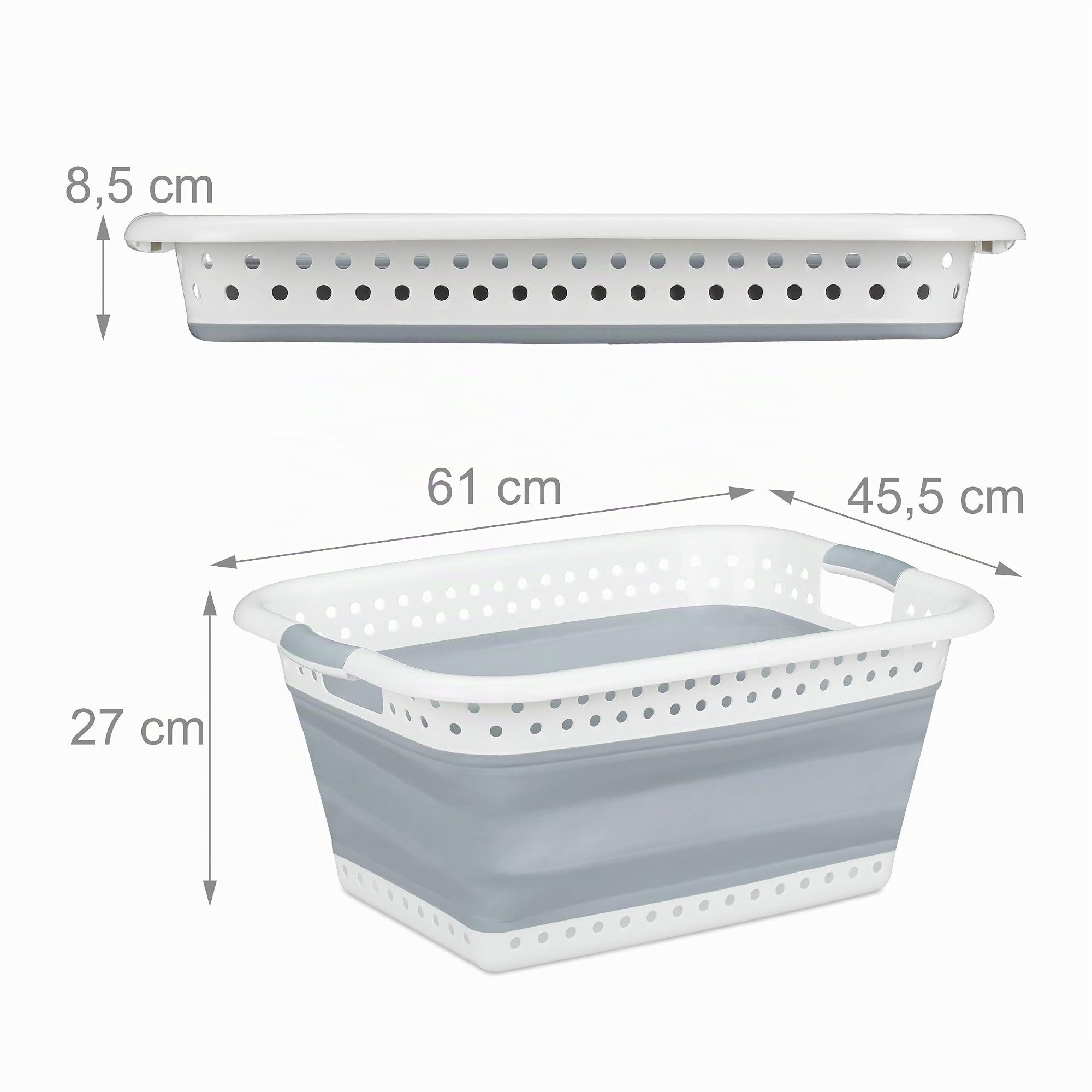 Relaxdays Panier à lessive Pliable, Plastique, Silicone, Corbeille à Linge Peu encombrante, HlP 27x61x45,5cm, Gris