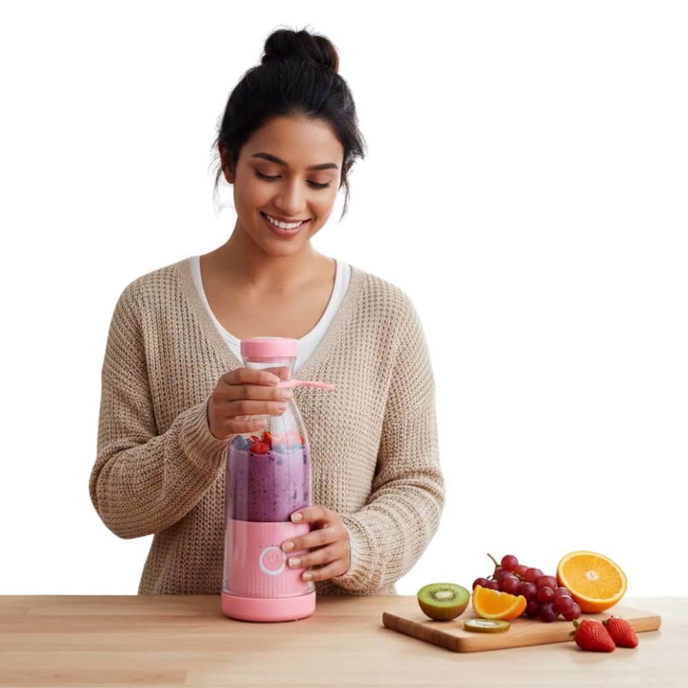 Drumstone (𝐒𝐩𝐞𝐜𝐢𝐚𝐥 𝟏𝟓 𝐘𝐞𝐚𝐫𝐬 𝐖𝐚𝐫𝐫𝐚𝐧𝐭𝐲) Portable Blender Juicer 380ML – Wireless Mini Smoothie Maker with 6 Stainless Steel Blades, Fast USB Charging, Powerful Motor, Travel-image-3