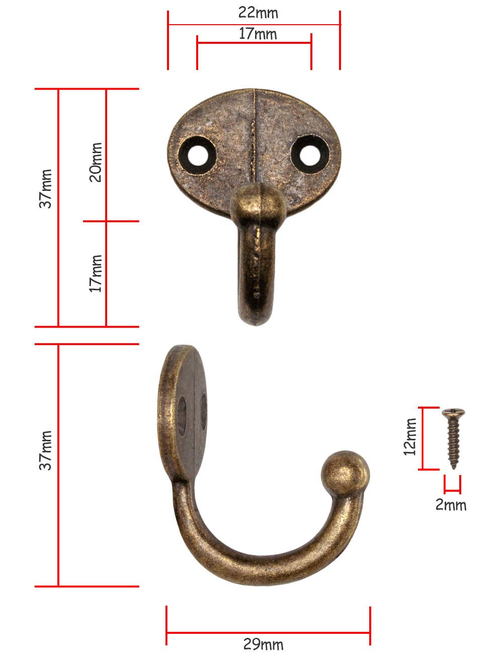 FUXXER® - Set Of 5 Antique Coat Hooks, Towel Rack, Bronze Brass
