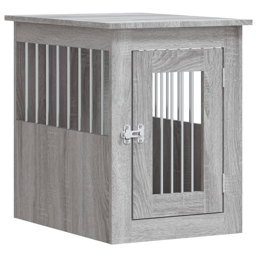 vidaXL Dog Crate Furniture, Doghouse with Fence, Dog Kennel with Lockable door, Dog Cage for Indoor Living Room, Grey Sonoma Engineered Wood