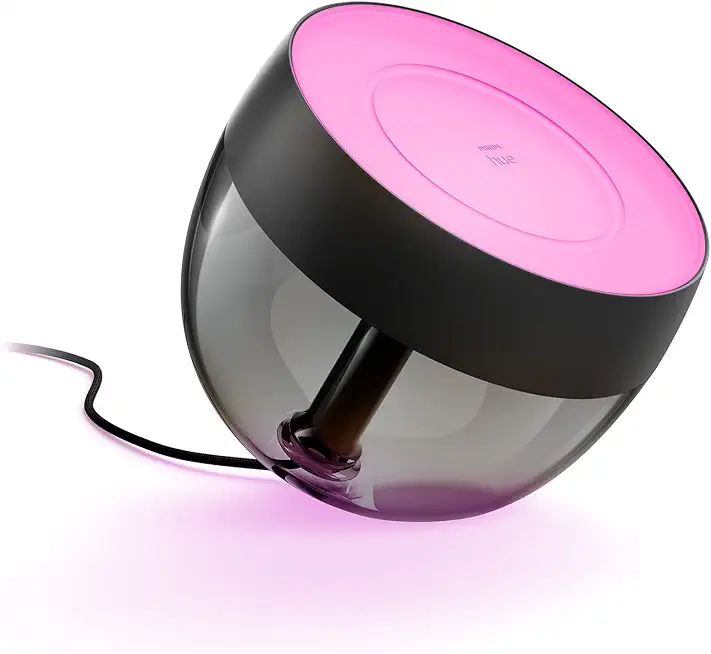 Philips Hue White & Color Ambiance Iris Tischleuchte (570 lm), dimmbare Tischleuchte für das Hue Lichtsystem mit 16 Mio. Farben, smarte Lichtsteuerung über Sprache oder App, schwarz