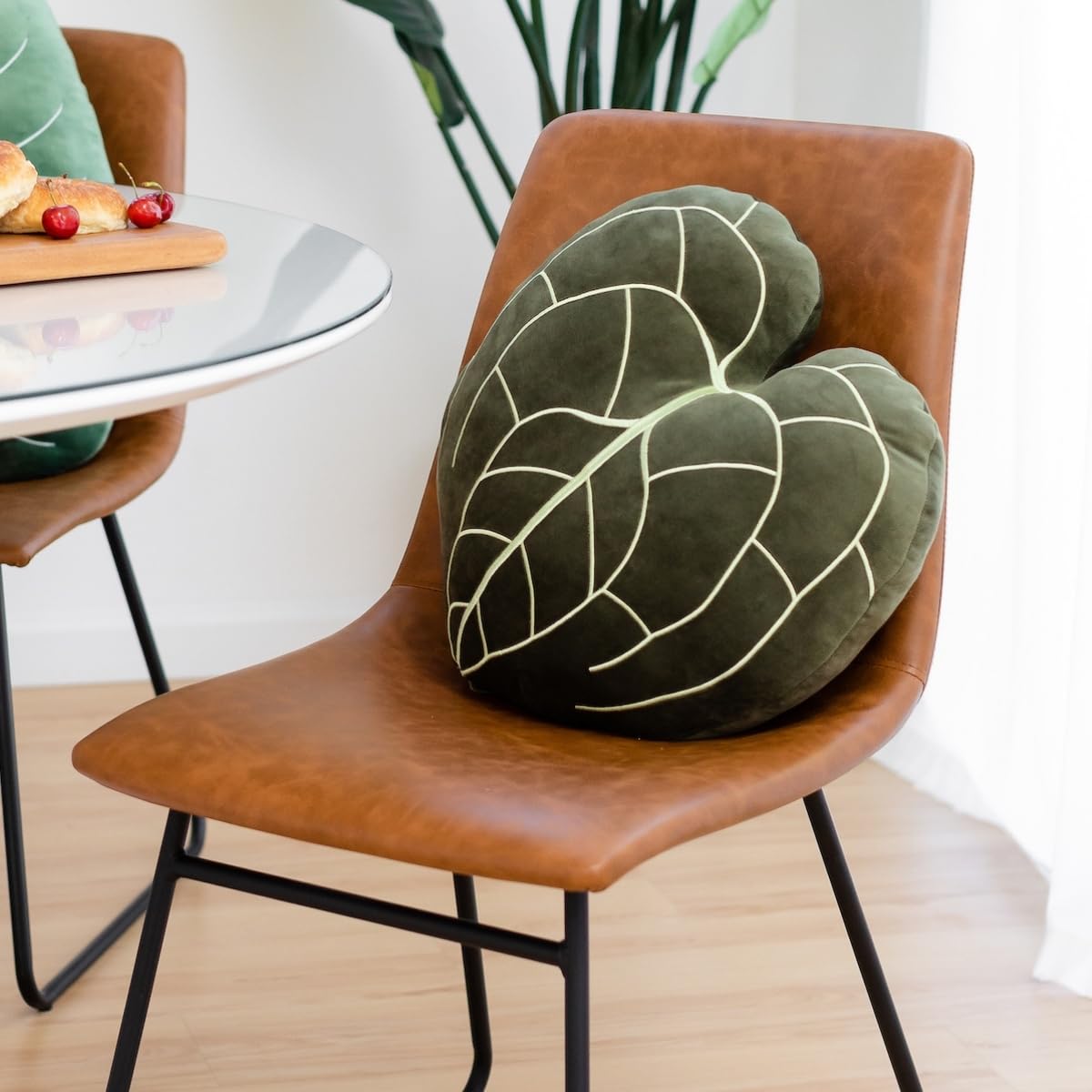 Green Philosophy Co. Plush Succulent Leaf Pillow 3D Accent Anthurium Warocqueanum Plant Throw Pillows for Couch Sofa Living Room Home Decor for Plant & Garden Lovers, Green Thumb Family & Friends: Anthurium Clarinervum - Khaki