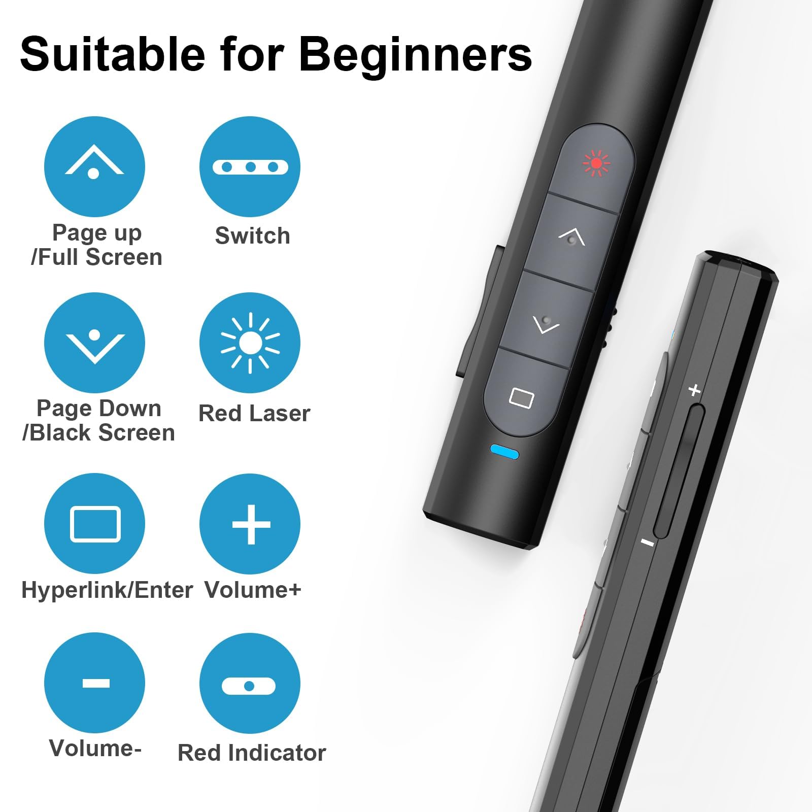 elzle Télécommande de présentation sans Fil 2,4 GHz avec récepteur USB, hyperlien & contrôle du Volume pour Mac, PC