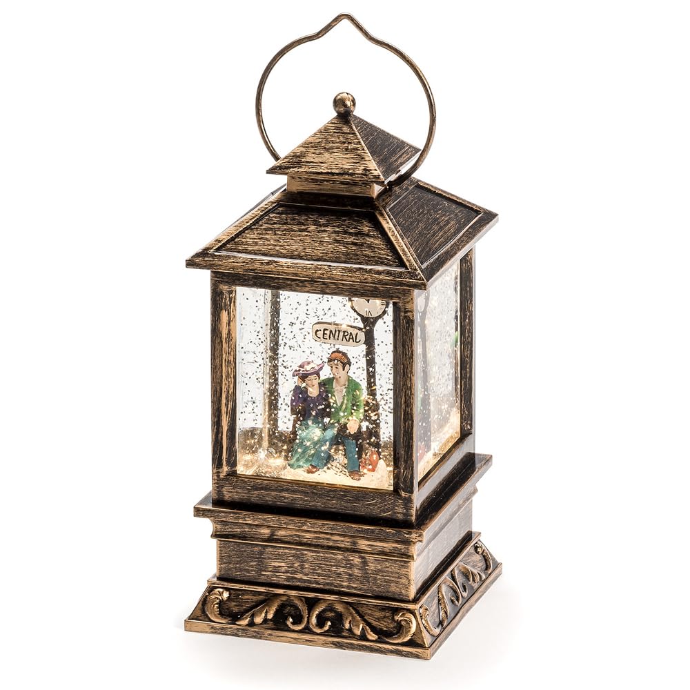 Konstsmide 2809-000 LED-Laterne Schneelandschaft Warmweiß LED Messing beschneit, mit Wasser gefuell