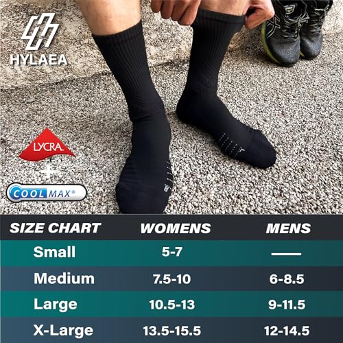 Image of Hylaea Compression Running Socks for men, Coolmax Anti-Blister Cushion Crew Socks for Athletic, Moisture Wicking & Seamless
