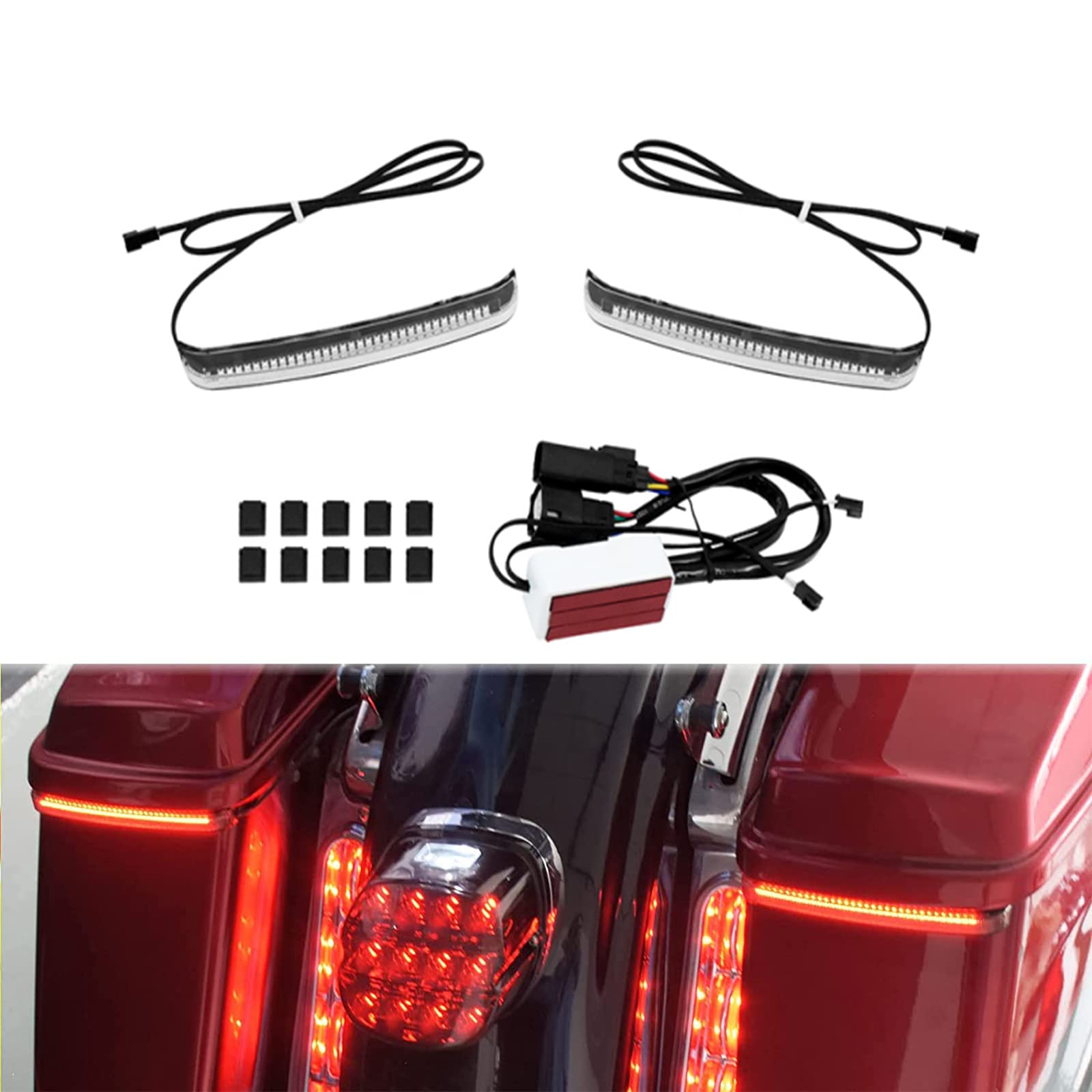 Motorcycle LED Saddlebag Tail Light Running Brake Sequential Turn Signal Lamp Fit for Harley Touring Street Gilde Road King Road Gilde Electra Glide Ultra Limited 2014-2023 Clear Lens