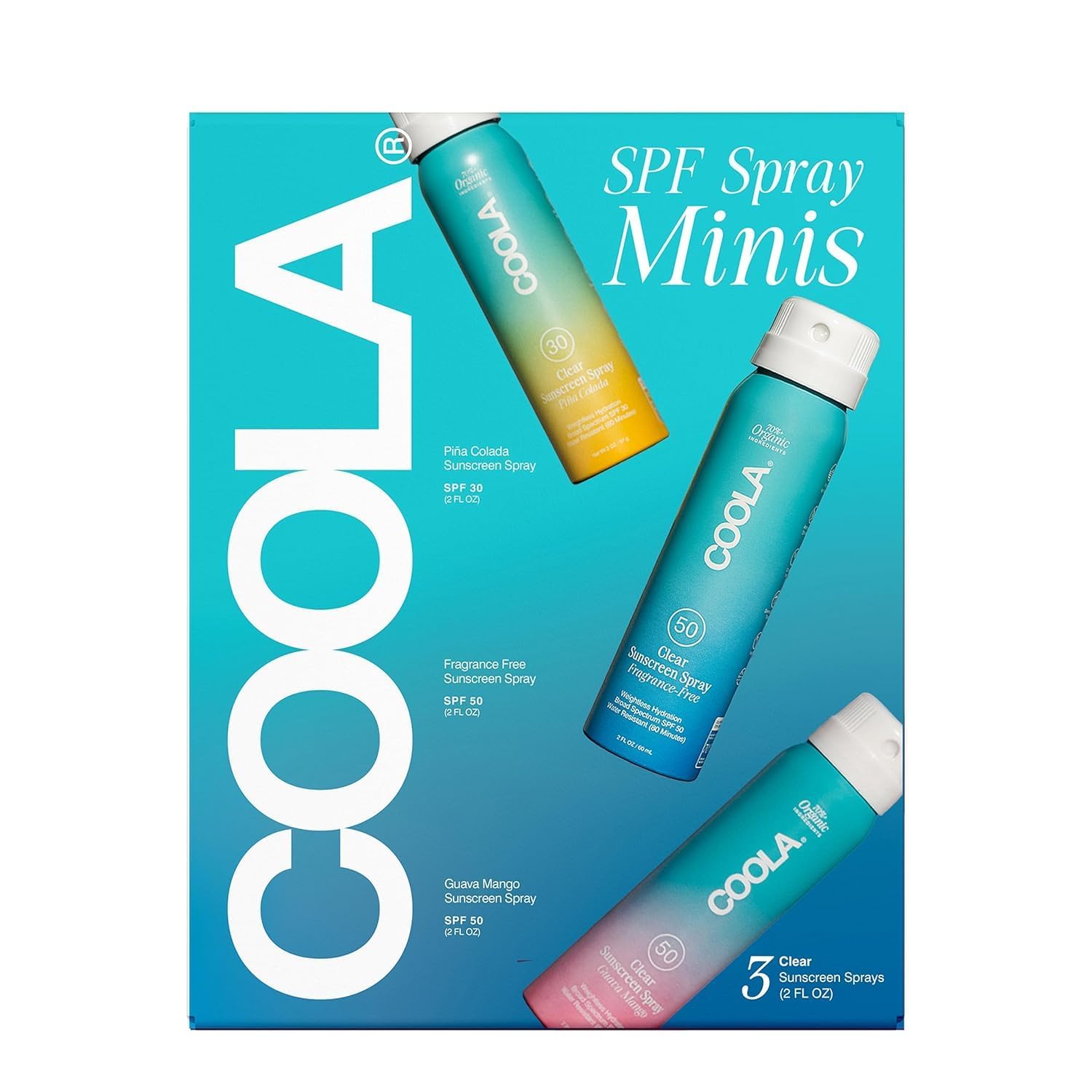 COOLA Organic Sunscreen SPF 30 & 50 Spray Kit, Travel Size, 3 Pack
