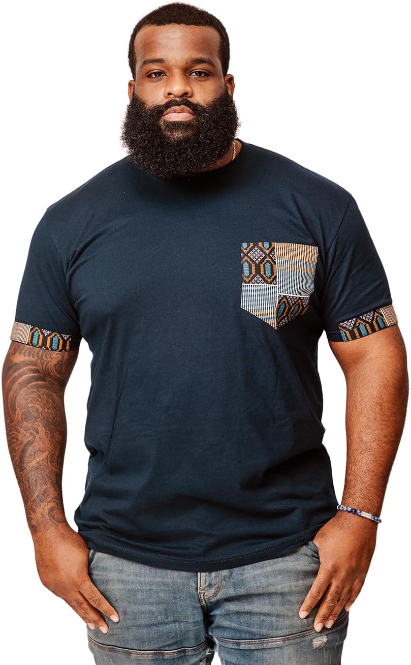D'IYANU | Seun Men's African Print T-Shirt with Patterned Pocket | Short Sleeve Premium Comfortable and Traditional