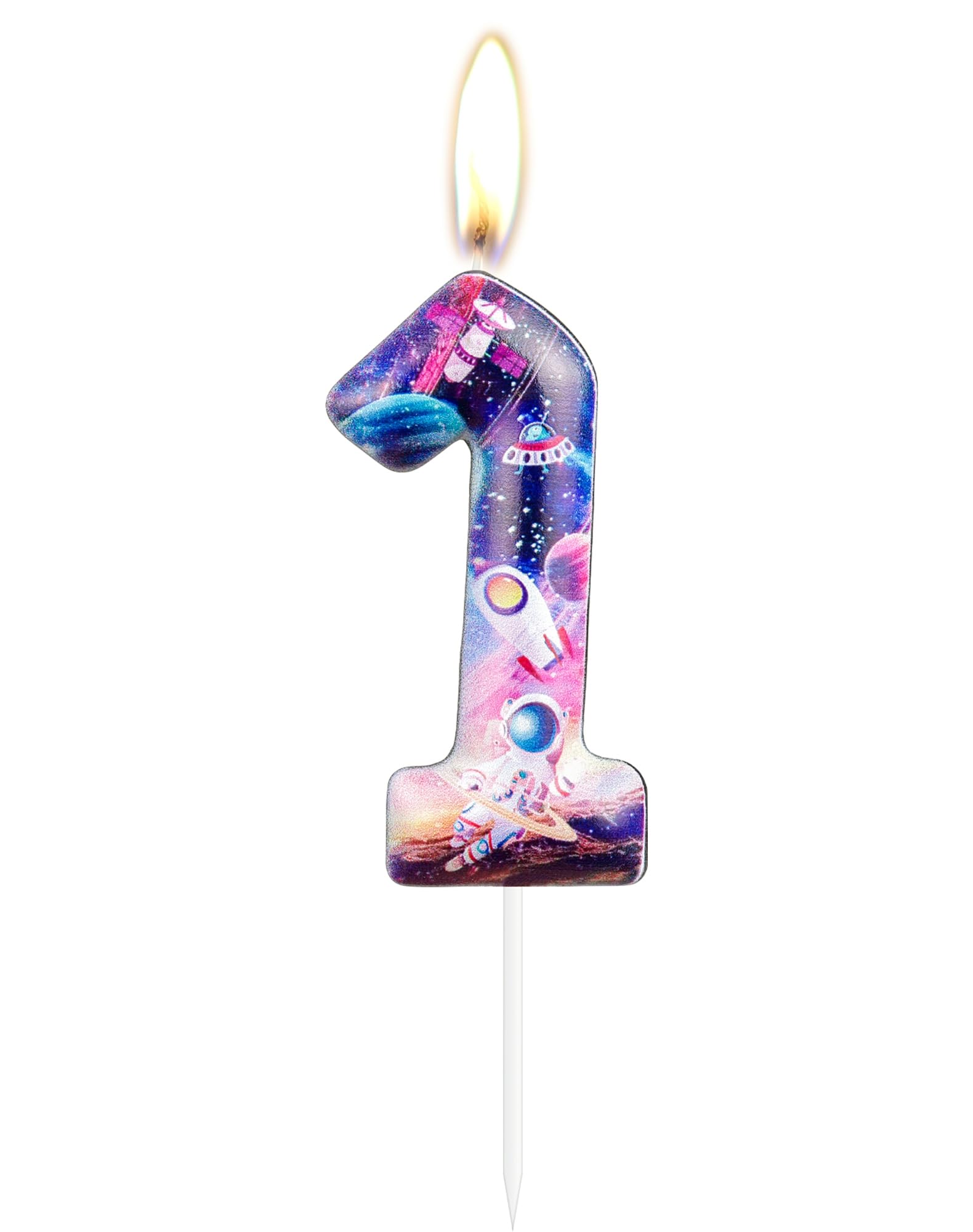 Birthday Cake Candles with Astronaut Figurines & Spaceship Toppers - Blue Star Balls for Space Theme Parties