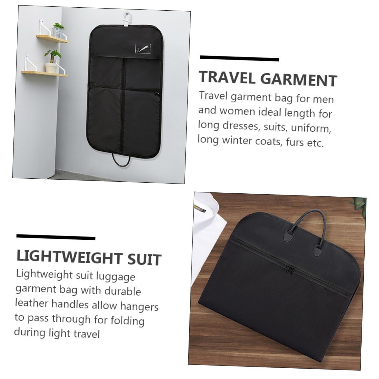 Porta Abito da Viaggio Nero Oxford Leggero e Pieghevole per Ufficio e Viaggi Leggeri, Borsa Copri Vestiti Pieghevole per Abiti e Vestiti