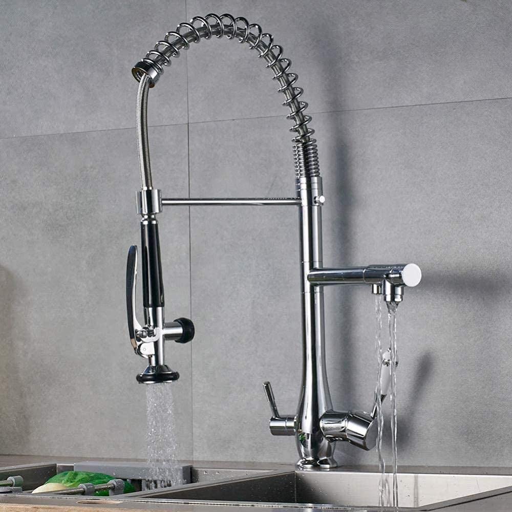 Robinet d'évier de cuisine en laiton massif chromé mitigeur double poignée durable
