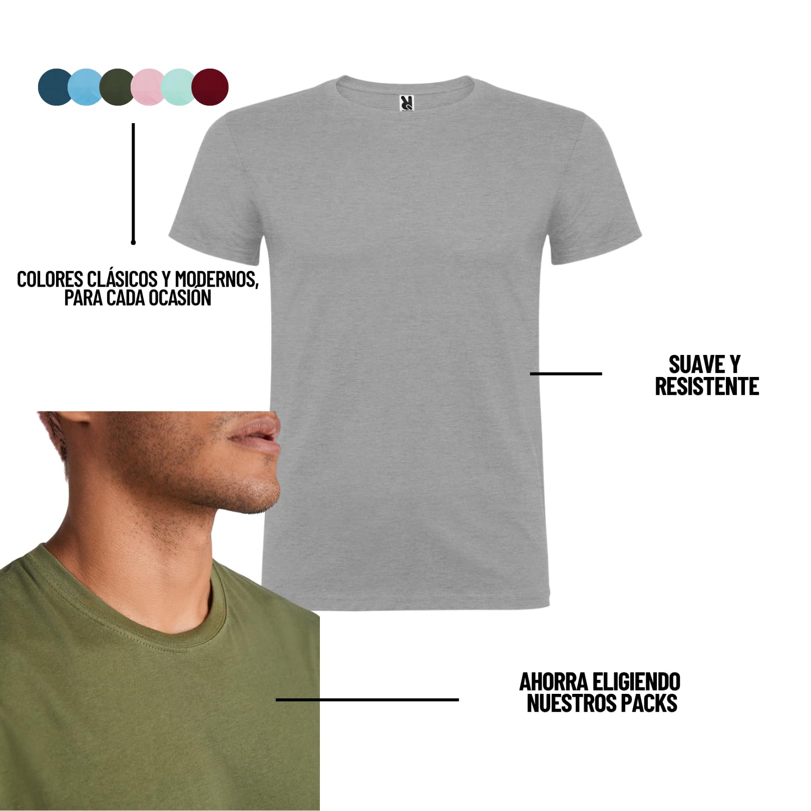 Pack 10 Camisetas Manga Corta Hombre Roly Beagle 100% algodón, Camiseta Interior, Ropa Hombre, Camiseta Blanca, Pack Camisetas Hombre