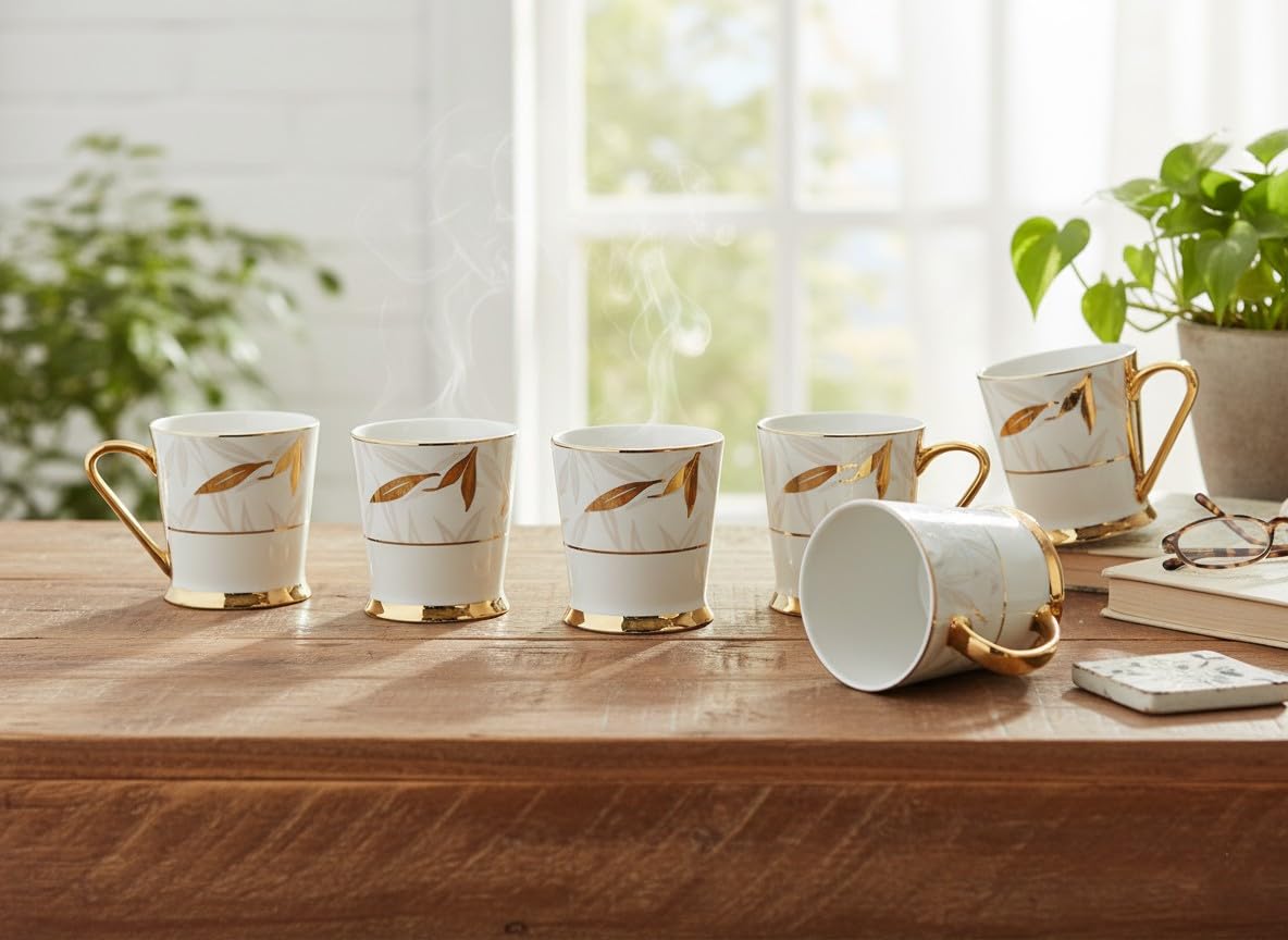 Femora Indian Ceramic Tea Cup Set, 200 ML, Set of 6, Multi-Color (NOT Microwave Safe)