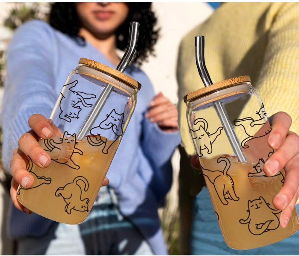 Funny Cat Yoga Cup Gifts for Women Cats Lovers, Cute Cat Mom Gift, Novelty Gifts for Women, Daughter, Sister, Aunt, Wife, Friends, Humor Birthday Gift Glass Cup - Image 3